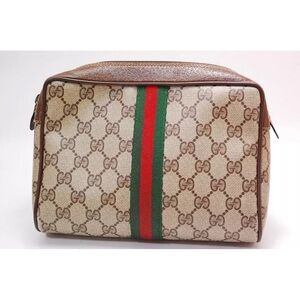 Auth GUCCI GG Web Sherry Line Toiletries Bag